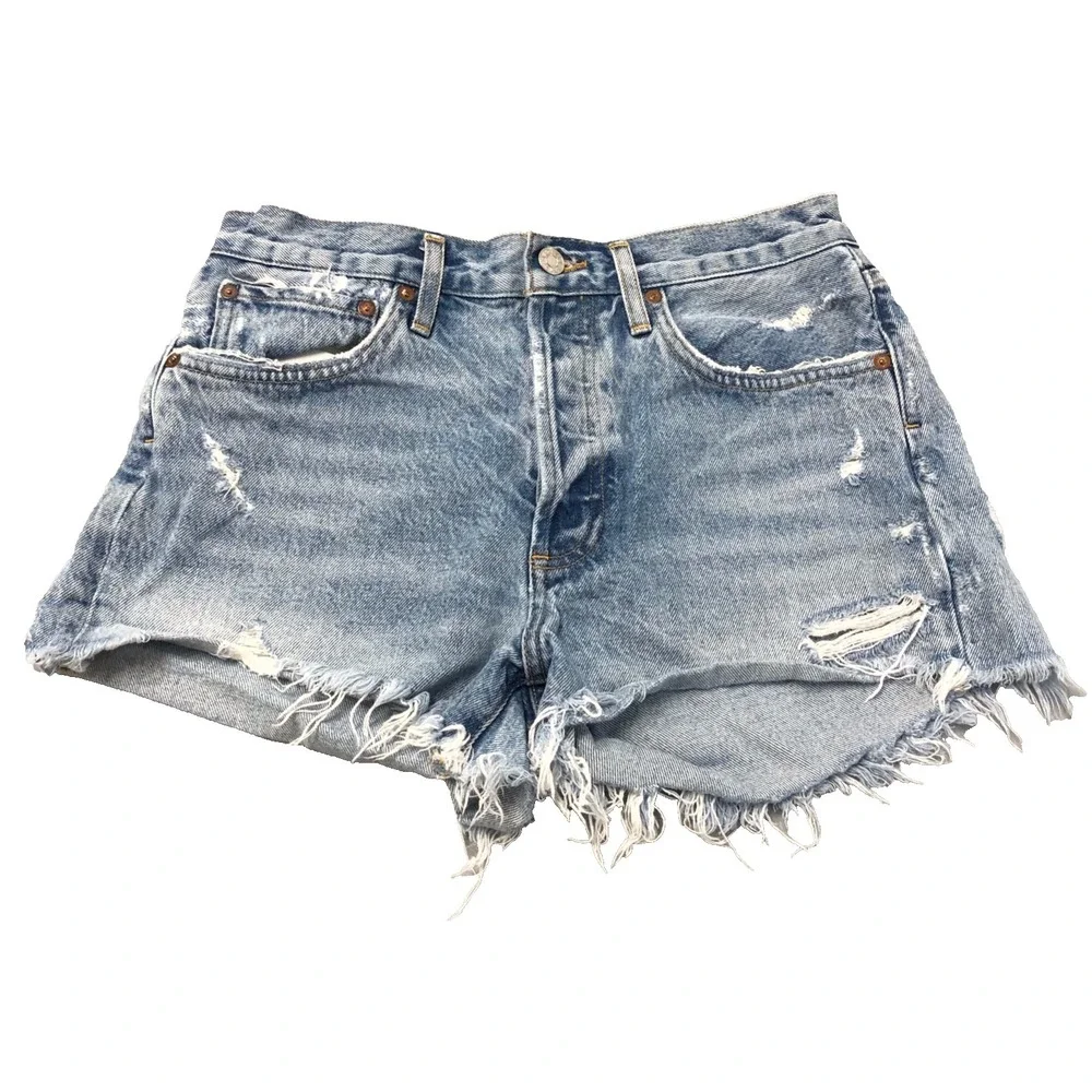 Agolde Parker Vintage Cut Off‎ Shorts Womens 27 4 Blue Denim Distressed Festival